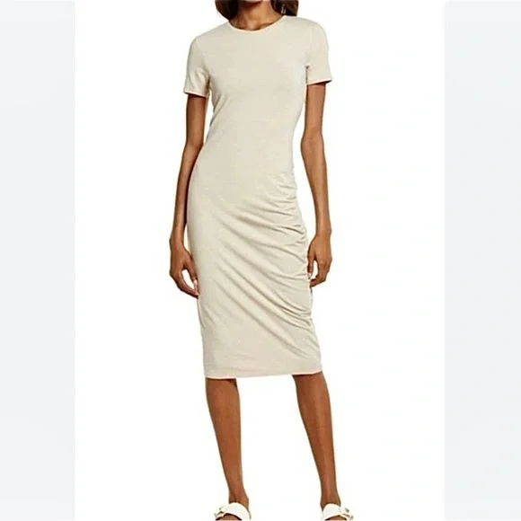 Treasure & Bond | Dresses | Nwt Treasure Bond Oatmeal Beige Jersey Knit  Ruched Tshirt Dress Bodycon New | Poshmark